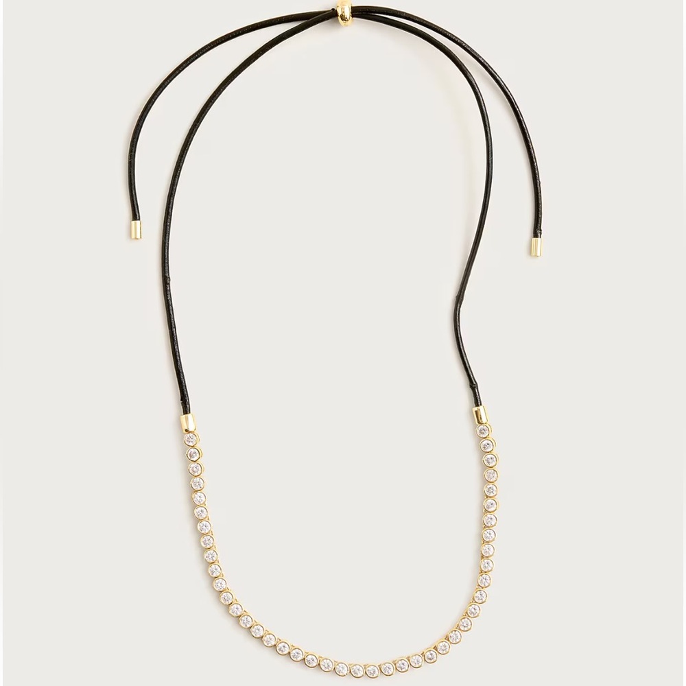 J. Crew Necklace Leather and cubic zirconia bezel-set tennis necklace